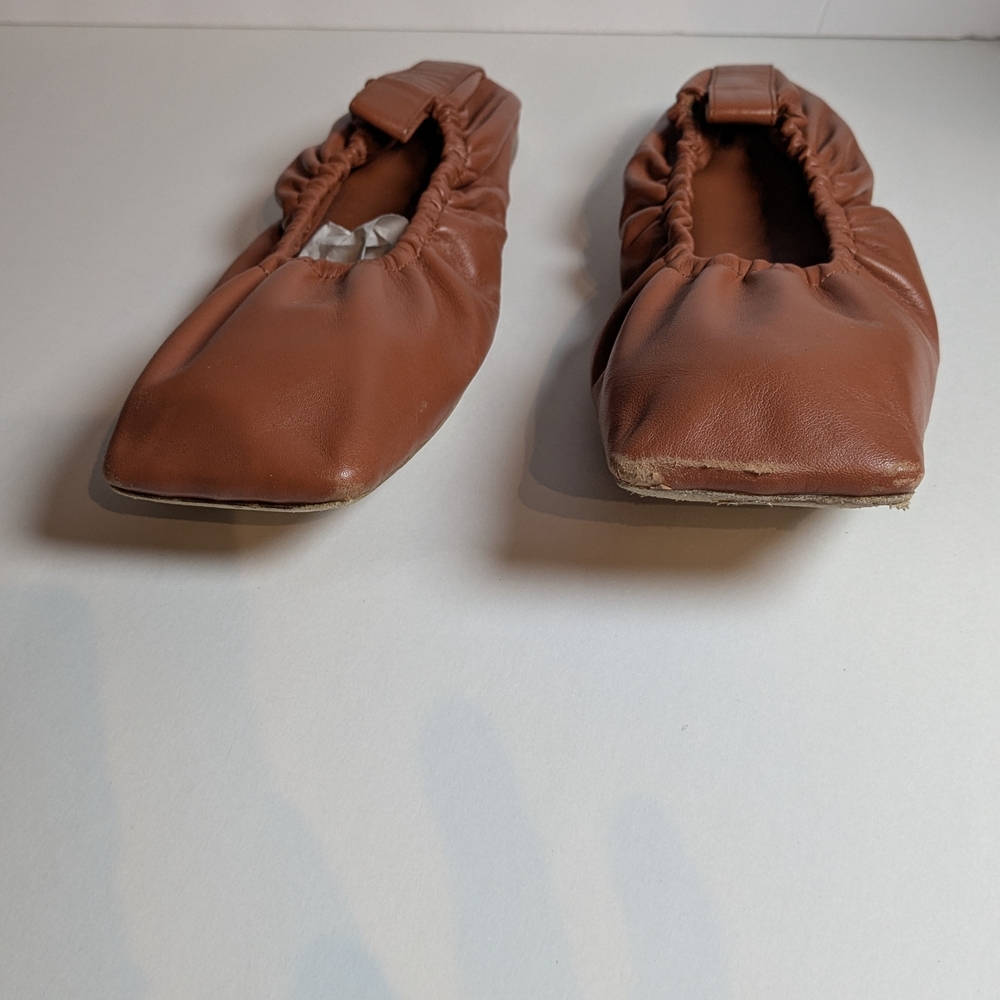 St. John Brown Leather Square-Toe Elastic Ballet Flats